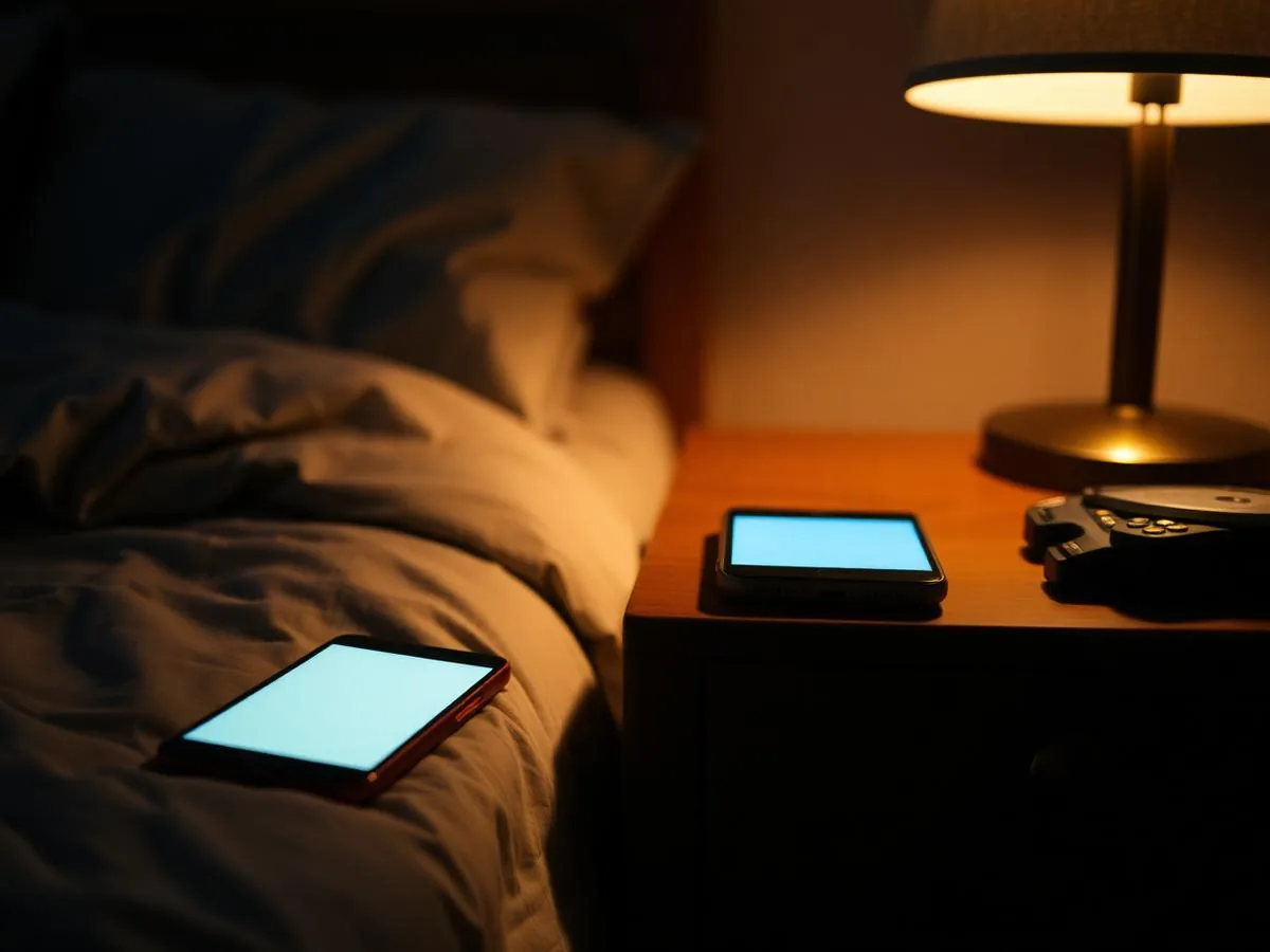 Telefon svítící v noci u postele